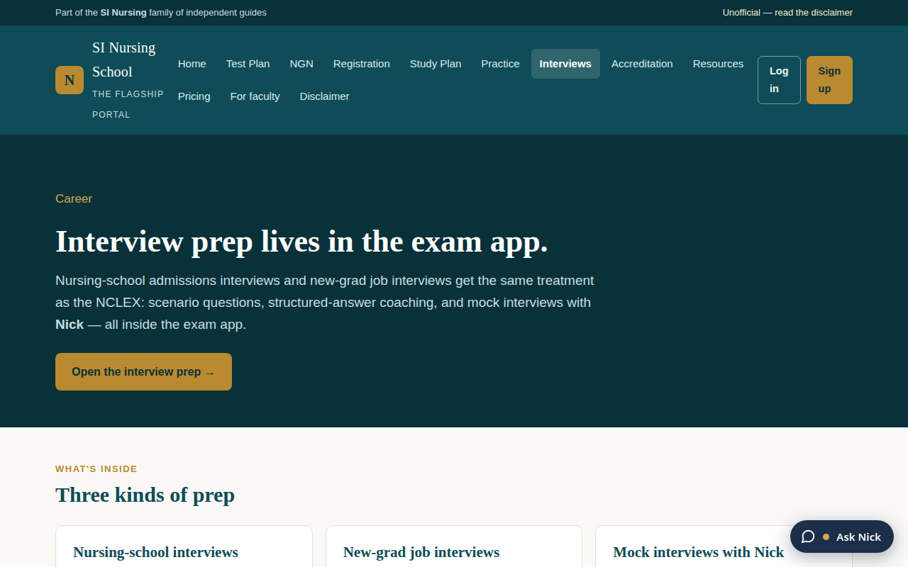 Screenshot of the interview prep page
