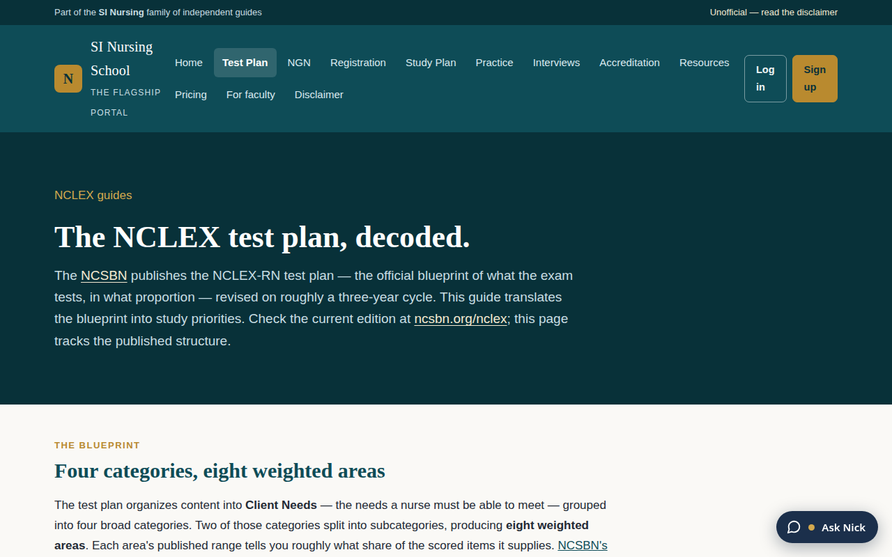 Screenshot of the NCLEX test plan guide